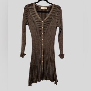 Taylor Metallic Brown Long Sleeve Dress
